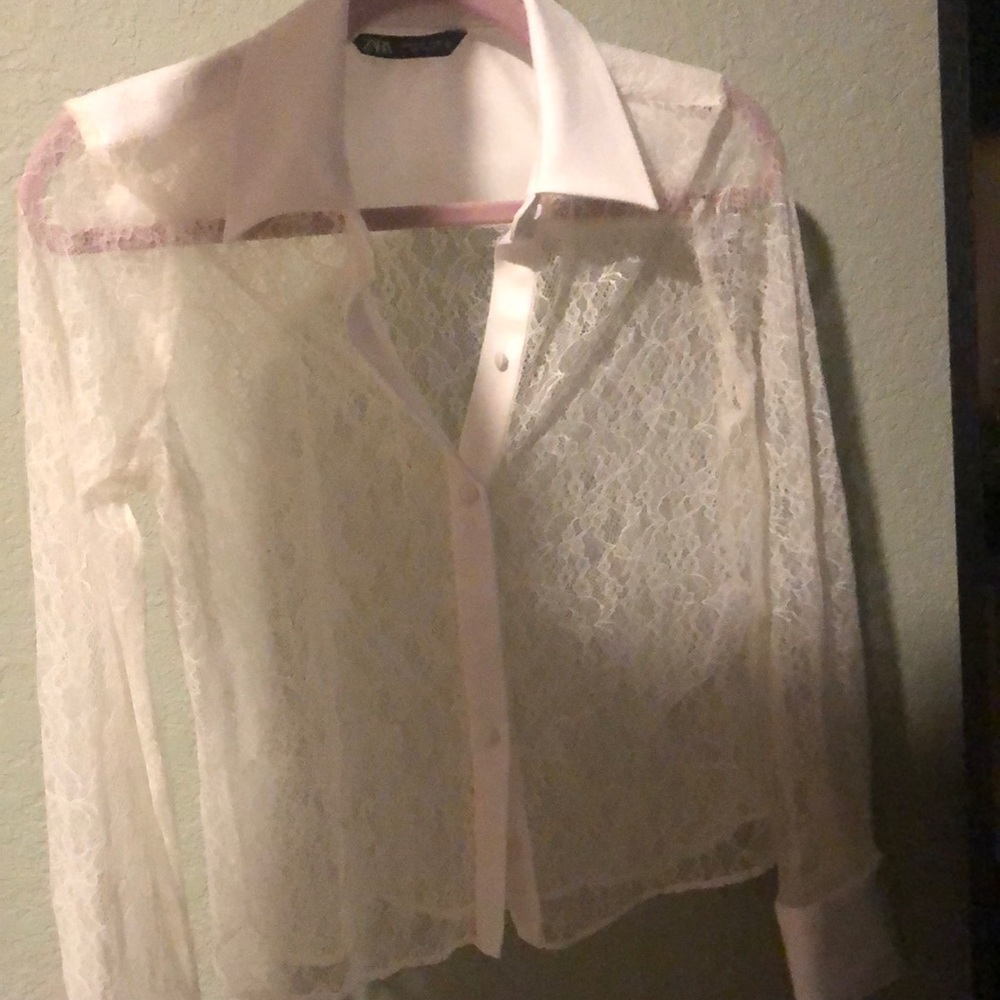 Zara lace button up shirt size small